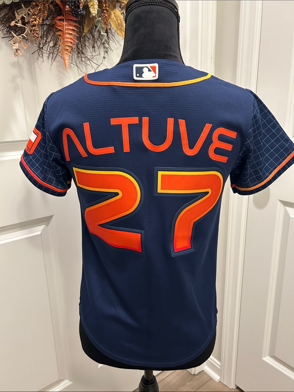 Nike Youth Altuve Space City Baseball Jersey with Blue & Orange & Yellow.